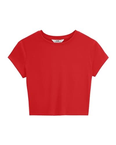 Stelle Women's Crop Tops Crew Neck Short Sleeve T Shirts Casual Basic Tshirts Shirts Going Out Tee Tops Red Large - Image 1