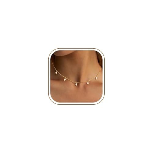 Ursteel Pearl Necklace for Women, Dainty 14K-Gold-Plated Necklace for Women Non Tarnish Station Necklaces Dainty Pearl Necklaces Wedding Prom Bridesmaids Gifts - Image 1