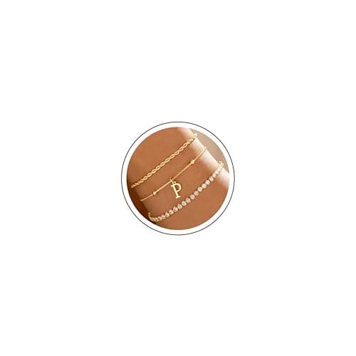 JIAOGE Initial Bracelets for Women - Initial P Bracelet Stack Dainty Gold Bracelets for Women Gold Bracelet Stackable Rope Box Chain Tennis Bracelets Gold Jewelry Sets for Women - Image 1
