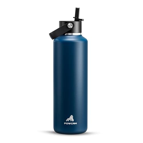POWCAN 24 oz Water Bottle Insulated: BPA-Free, Leakproof Lid with Straw, Lightweight, Flex Cap, Stainless Steel Water Bottle for Office, Men, Gym, Commute, Worker, Walking, Cycling (Indigo Blue) - Image 1