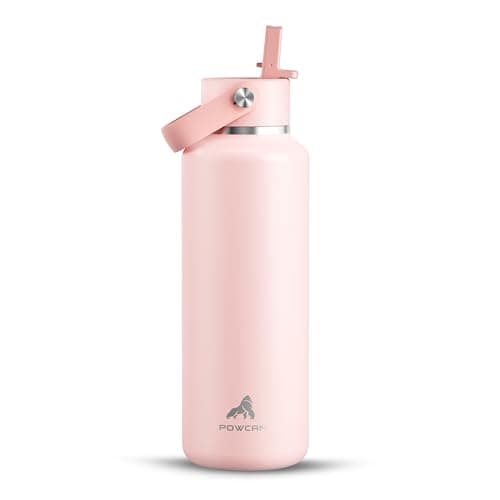 POWCAN 18 oz Water Bottle Insulated: Leakproof, Cold for 24H, CupHodler Friendly, Lid with Straw and Handle, Lightweight, Stainless Steel Water Bottle Kids for Camping, Gift for Girls (Cotton Candy) - Image 1