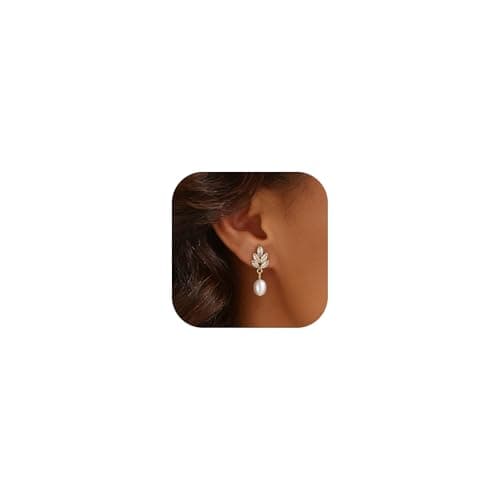 Solistra Pearl Earrings for Women Dainty Diamond Pearl Drop Dangle Earrings 14k Gold Plated for Weddings Gifts Bridesmaid Gifts - Image 1