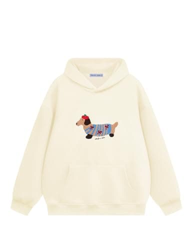 Aelfric Eden Cartoon Dog Hoodie Couple Hooded Sweatshirt Long Sleeve Pullover Oversized Hoodies 2026 Outfits Apricot X-Large - Image 1
