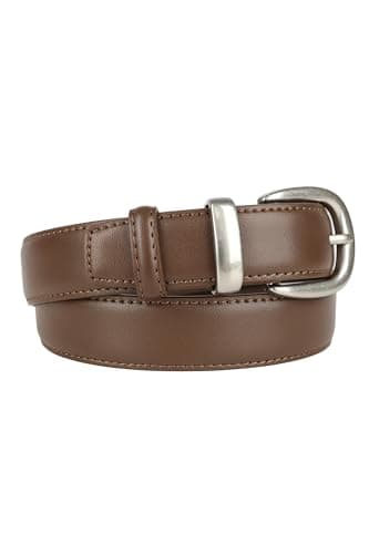 OWNFUN Womens Brown Leather Belt for Jeans Pants Fashion Ladies Genuine Leather Dress Belt with Silver Buckle - Image 1