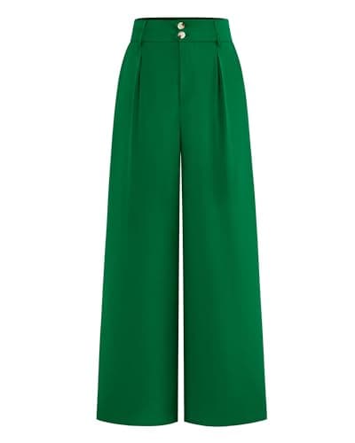 BTFBM Women Wide Leg Dress Pants 2026 High Waisted Button Pleated Business Casual Trousers Office Work Palazzo Pants(Green, X-Large) - Image 1