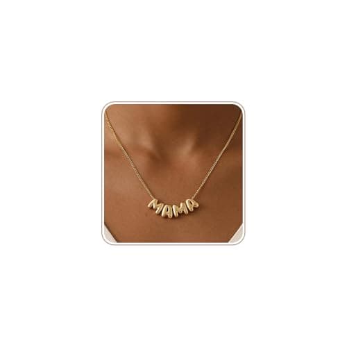 SLOONG Mothers Day Gift for Mom, Mama Necklace for Women Letter Necklace 18K Gold Plated Dainty Mother and Daughter Matching Gift for New Mom Boyfriends Mama (Gold) - Image 1