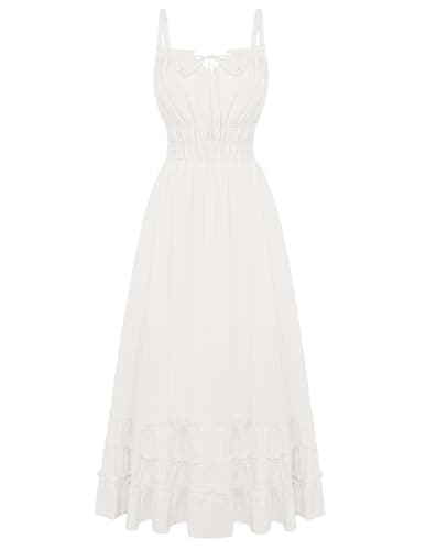 Scarlet Darkness Women's Summer Maxi Dress 2026 Boho Sleeveless Ruffle Flowy Milkmaid Sundress with Pockets White S - Image 1