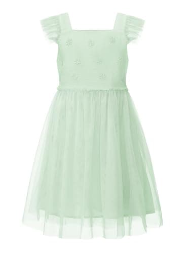 ALLOVIN Girls & Toddlers Easter Embroidered Tulle A-Line Party Dress with Ruffle Sleeve Elastic Straps Flower Girl Dress | Sage Green | 7Y - Image 1