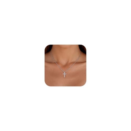 Cross Necklace for Women, S925 Sterling Silver Cubic Zirconia Cross Pendant Necklace, Dainty Christian Religious Faith Jewelry Gifts for Baptism First Communion Confirmation Easter Birthday for Her - Image 1