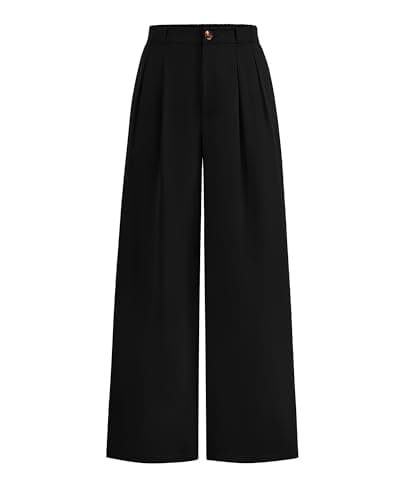 KIRUNDO Wide Leg Dress Pants for Women High Waisted Office Work Trousers Business Casual Slacks Button Flowy Palazzo Pant(Black, X-Large) - Image 1