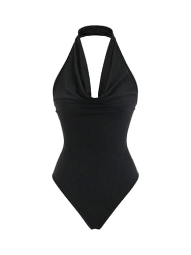 GORGLITTER Women's Sexy Backless Cowl Neck Halter Bodysuit Top Draped Front Party Night Club Tank Top Bodysuit Black X-Large - Image 1