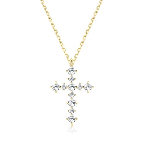 Lyniuoy Moissanite Cross Necklace for Women Gold Plated Cross Necklace Dainty Trendy Cross Faith Religious Jewelry Gift Gold