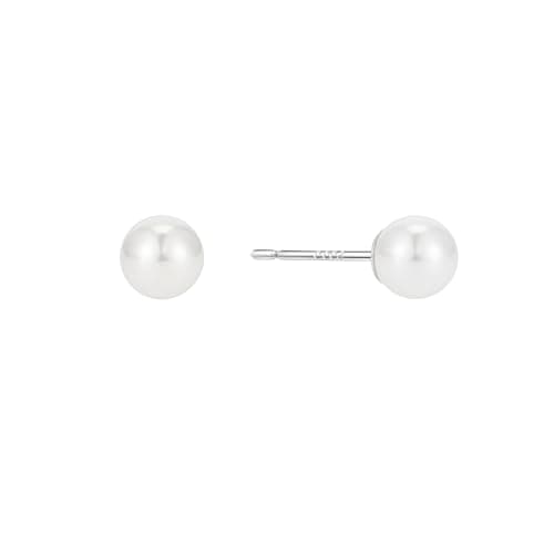 Sylph S999 Sterling Silver, White Pearl Earrings Round Stud Earring for Women, Hypoallergenic Earrings For Wedding Brides Jewelry Gift, 6MM - Image 1