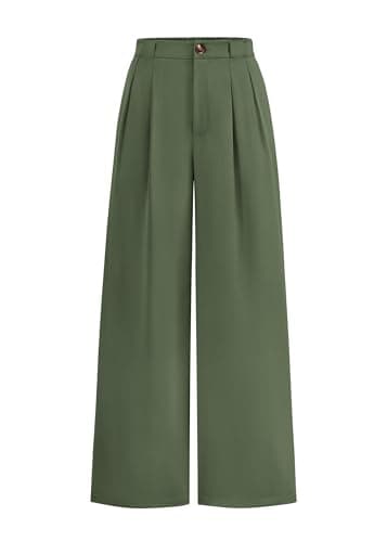 KIRUNDO Wide Leg Dress Pants for Women High Waisted Office Work Trousers Business Casual Slacks Button Flowy Palazzo Pant(Sage Green, X-Large) - Image 1