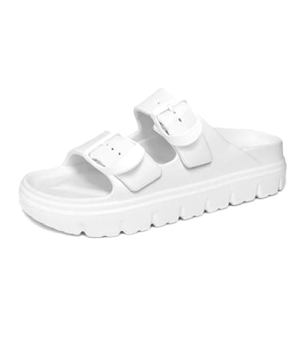 Haifago Women's White Platform Sandals with Arch Support, Lightweight Foam Slip on Chunky Slides, Comfortable Summer Beach Flat Sandals - Image 1