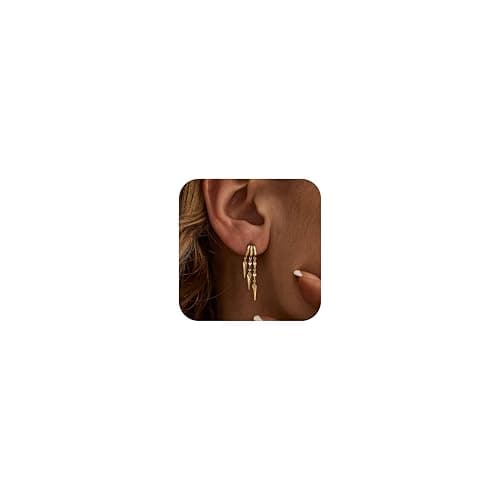 Dangle Earrings for Women,Gold Gothic Huggie Stud Earring 14k Gold Plated Triple Chain Earring Huggie Hoop Dainty Dangling Statement Earrings for Women Trendy Accessories Gothic Jewelry Gifts - Image 1