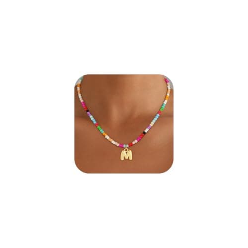 Maxcate Bubble Colorful Initial Necklaces fpr Women Girls - 18K Gold Plated Colorful Bead M Initial Letter Necklace Teen Gilrs Gifts Letter Necklace Birthday Gifts for Women Girls Summer Jewelry - Image 1
