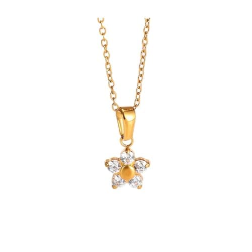 WishChic 18k Plated Gold Necklace for Women, 1.1mm Cubic Zirconia Dainty Cable Gold Chain for Women Non Tarnish & Sturdy Adjustable Length Women's Chain for Everyday Wear Five Leaves - Image 1