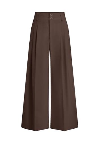 PRETTYGARDEN Womens Spring Wide Leg Palazzo Pants 2026 Trendy Loose Button High Waist Pleated Work Business Casual Trousers (Brown,X-Large) - Image 1