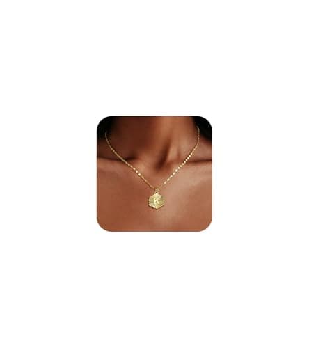 Howoo Initial Necklace for Women, 14k Gold Plated Letter Pendant Necklace Dainty Gold Hexagon Jewelry for Women Mens Summer Beach Vacation - Image 1