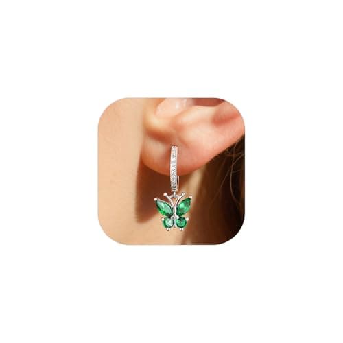 Bestyle Flying Butterfly Earrings for Women - Sterling Silver Green Emerald Earrinmg Emerald Birthtone Animal Butterflies Dangle Earring Crystal Birthday Mothers' Day Jewelry Gifts - Image 1
