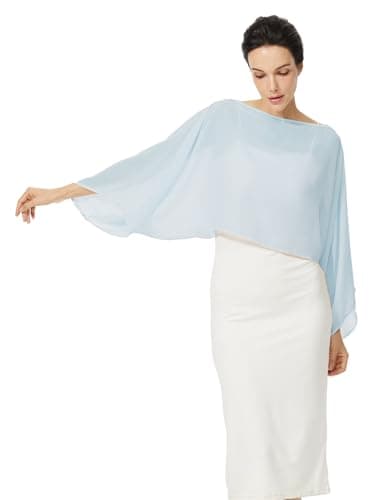 BEAUZSUZSANA Women Chiffon Bolero Cape Capelets with Arm Holes Shawls and Wraps for Evening Dress Bridal Wedding Party (Baby Blue,L-XL)