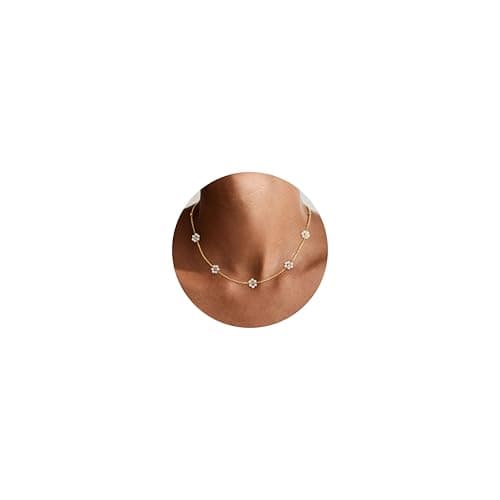 Ursteel Daisy Pearl Necklace for Girls, 14K-Gold-Plated Pearl Necklace for Women Gift for Tween Teenage Teen Girl Gifts Trendy Stuff 8 9 10 11 12 13 14 Year Old Girl Birthday Gift - Image 1