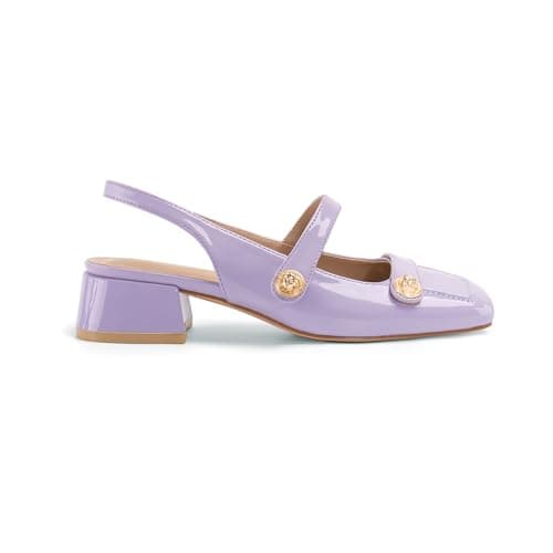 Purple Slingback Mary Jane Heels for Women Low Block Heel Closed Square Toe Pump Shoes Heels Classic Daily Office Dressy Shoes Purple Size 9.5
