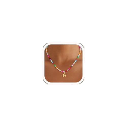 Maxcate Bubble Colorful Initial Necklaces fpr Women Girls - 18K Gold Plated Colorful Bead A Initial Letter Necklace Teen Gilrs Gifts Letter Necklace Birthday Gifts for Women Girls Summer Jewelry - Image 1