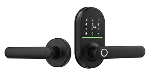 HEI LIANG Smart Door Handle with Biometric Fingerprint,Keypad Keyless Entry Door Lock for Front Door,5-in-1 Electronic Door Lock with App Control,Auto Lock,Reversible for Left/Right Hand,Deep Black - Image 1