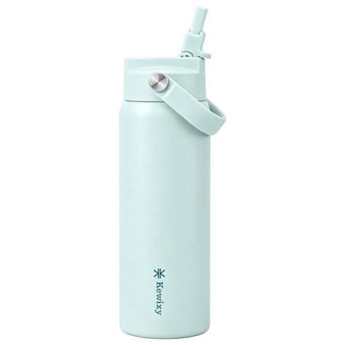 KEWIXY 24 oz Insulated Water Bottle with Straw, Easy Slide Lid, Leak Proof, Keep Cold 24H, Vacuum Insulated Tumbler, Metal Stainless Steel with Handle, Aqua - Image 1