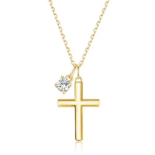 Lyniuoy Moissanite Cross Necklace for Women 14K Gold Plated Hypoallergenic 925 Sterling Silver Faith Cross Necklace