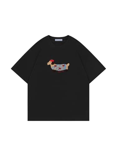 Aelfric Eden Mens Oversized Graphic Tees Dog Embroidery Casual Women Tshirts Short Sleeve Top Cotton Cute Tee Shirt Black - Image 1