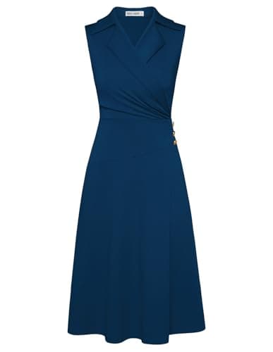 GRACE KARIN Blue Green Work Midi Dresses for Women,Wrap Business Casual Funeral Outfit for Women,Wedding Guest Dresses XXL - Image 1
