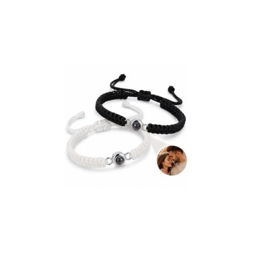 Gamtic Custom Photo Projection Bracelet for Couples, 2 Pcs Bracelets with Picture Inside, Personalized Picture Bracelet Adjustable Braided Rope for Boyfriend Girlfriend - Image 1