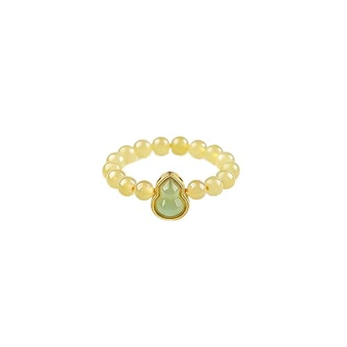 ANNIE WU Yellow Jade Ring for Women, Natural Hetian Jade Beaded - Image 1