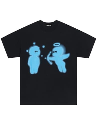 Vamtac Mens Oversized Graphic Tees Y2k Vintage Cupid’s Love Arrow Short Sleeve Streetwear Tops Tshirt Black Blue M - Image 1