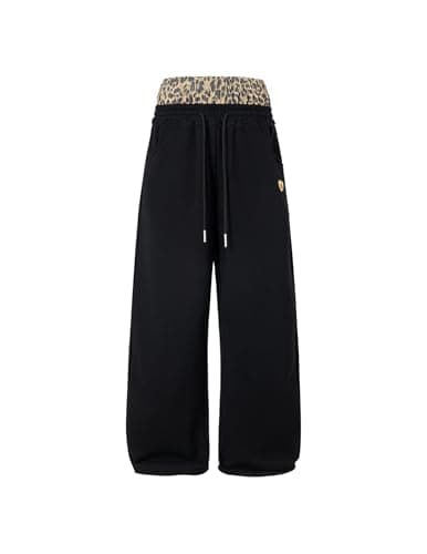 Aelfric Eden Baggy Wide Leg Sweatpants for Women Men Double Waist Camo Elastic Waisted Lounge Pants with Pockets Leopard Large - Image 1