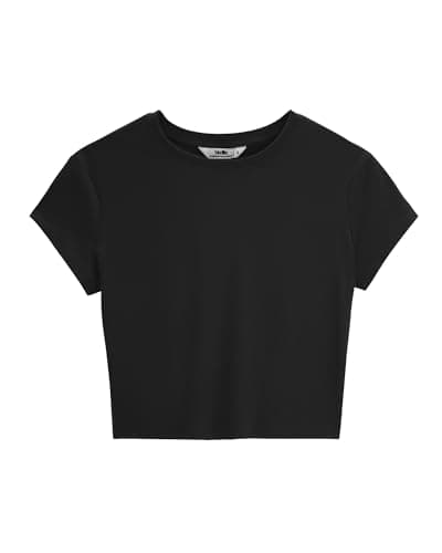 Stelle Womens Crewneck Crop Tops Short Sleeve Basic T Shirts Cute Going Out Baby Tee Black X-Large - Image 1
