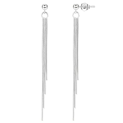 925 Sterling Silver Earrings for Women Dangle Tassel Threader Earring Long Dangling Sparkly Dangly Chain Chandelier Prom Elegant Dainty Dangle Earrings - Image 1