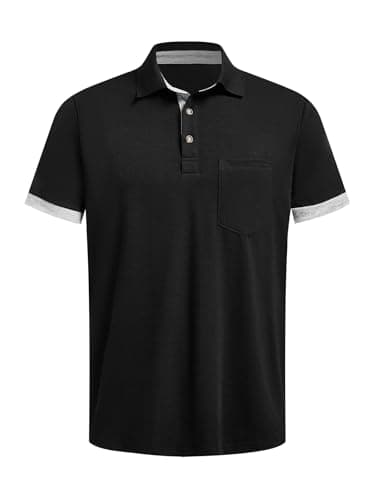 Hardaddy Men's Business Casual Polo Shirt with Pocket Work Shirts with Collar Short Sleeve Stylish Summer Contrast Color Tees Tops Shirts Slim Fit Black XXL - Image 1