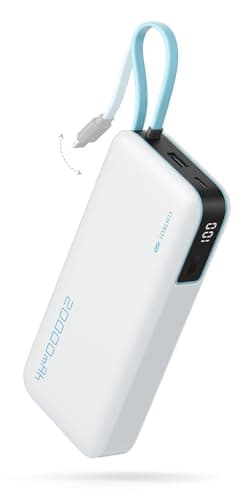CUKTECH 45W Power Bank 20000mAh, Portable Travel Charger Built-in USB C Cable, Fast Charging Battery Pack for iPhone 16/15/14/13, iPad, Samsung Galaxy, Google Pixel, Android and More (White) - Image 1