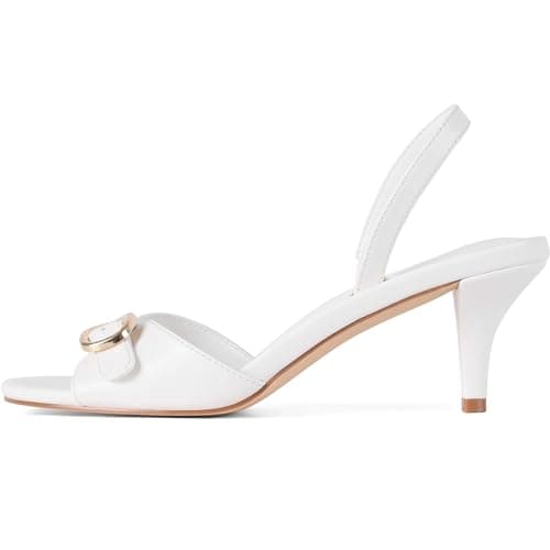 Tarkwa Womens Slingback Kitten Heels Open Toe Summer Sandals Low Heels Dress Sandals Wedding Party Shoes for Women(White,Size 7.5) - Image 1