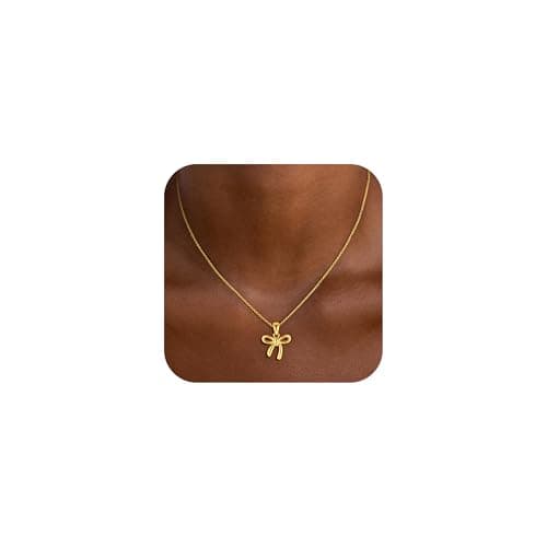 Fezodo Bow Necklace for Women Girls - 14K Gold Plated Bow Pendant Necklace Teen Girls Gifts Trendy Stuff Valentines Day Christmas Birthday Day Gifts for Girl Kids Jewelry - Image 1