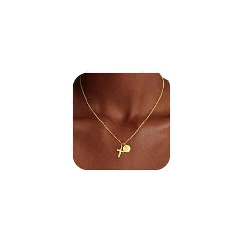 Fezodo Cross Necklace for Girls - 14K Gold Plated Cross P Initial Letter Necklace Teen Girls Gifts Trendy Stuff Christian Birthday Gift for 5 6 7 8 9 10 11 Years Old Gift Kids - Image 1
