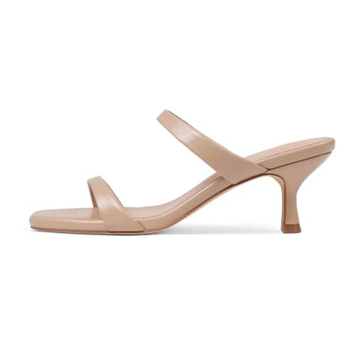 Mattiventon Heeled Sandals for Women Kitten Heels with Two Straps Fashion Open Toe Low Heel Sandals for Summer Dress Nude - Image 1