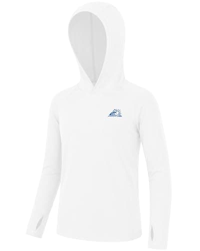 Twekfish Boys Hooded Rash Guard Long Sleeve, UPF 50+ UV Sun Protection Swim Shirt, White Size 5T 6 8 10 12 14-16 - Image 1