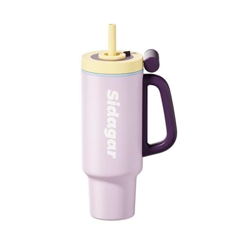 Sidagar 36oz Insulated Tumbler with Handle, Ceramic Lined Stainless Steel Water Bottle, Leak-Resistant Travel Coffee Mug with Push Button Lid, Cup Holder Friendly for Tea & Daily Use, Purple