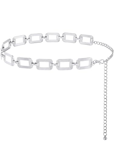 FIORETTO Chain Belts for Women Fashion Metal Waist Chain Chunky Belts for Dresses Jeans Square Silver - Image 1
