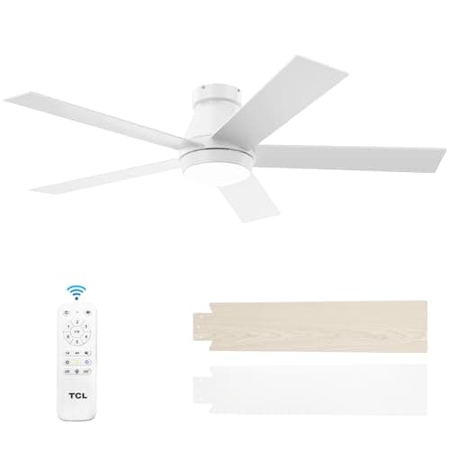 TCL 52" Modern Ceiling Fan with Lights, 5 Blades, 6 Speeds DC Reversible, Dimmable, White Flush Mount for Bedroom, Living Room and Garage - Image 1